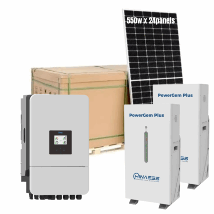 Deye 16Kw Hybrid Single Phase Inverter & 2 x Hina Ess Powergem 14.3kw with 24 x 545w - 595w Solar panels incl. mounting kit